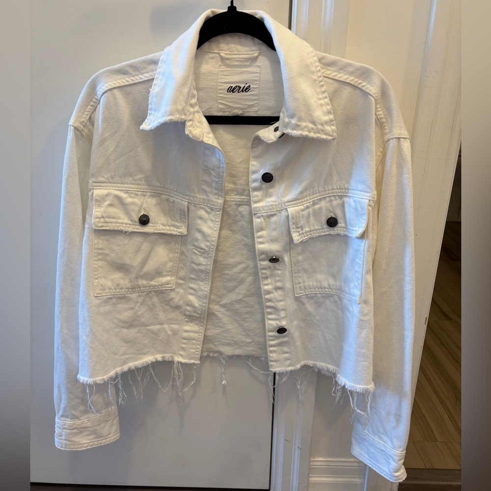 Aerie White Jean Jacket Classic Cropped Style